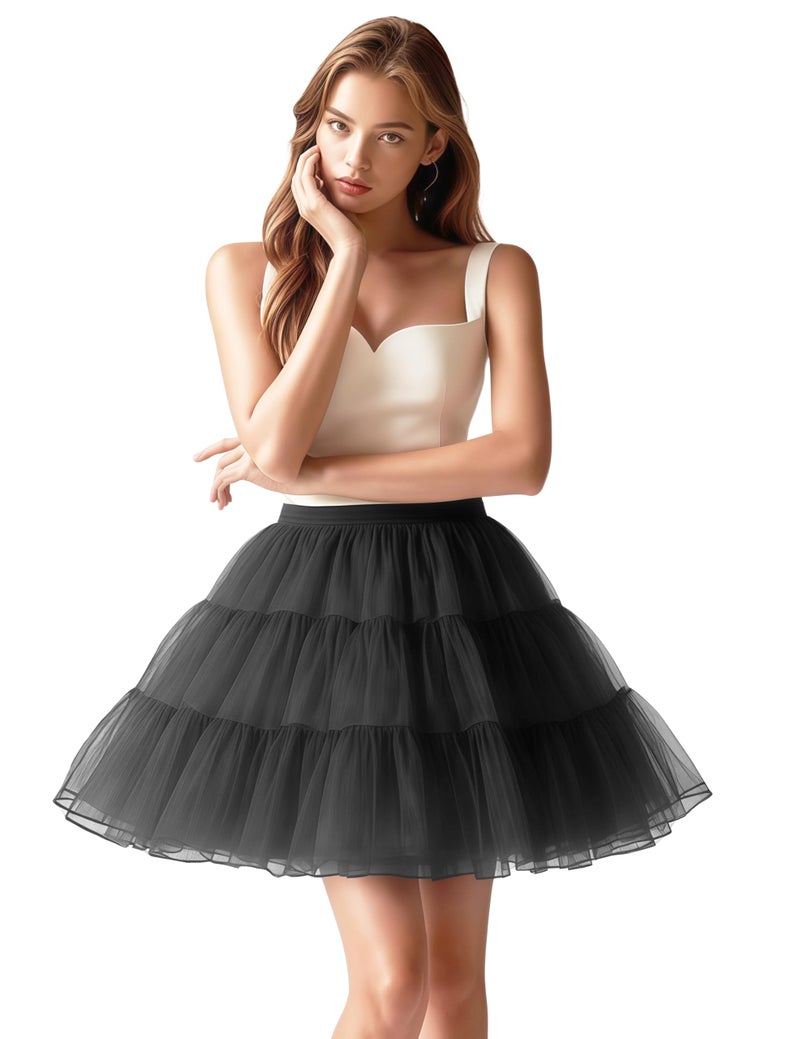 Shimaly Women's Short Length Petticoat Above Knee Underskirt Half Slip Crinoline (S-M, Black) - Image 4